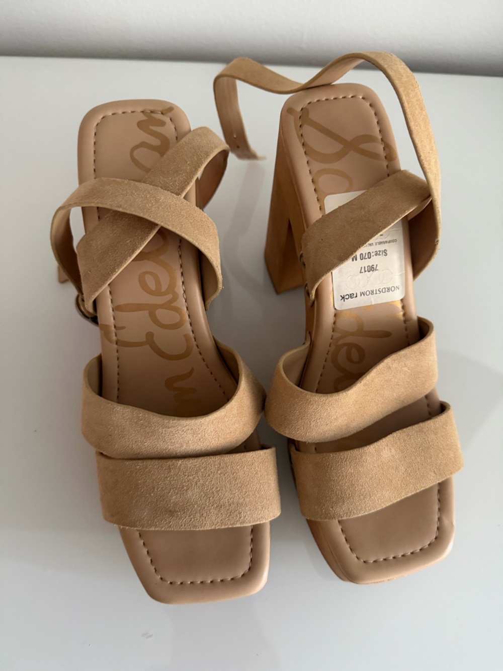Sam Edelman Beige Suede Block Heel Sandals